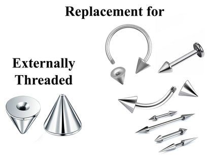 Titanium Spike Piercing, Pair of Spike and Cone Replacement Piercing Parts– 16g, 14g Attachment for Barbell, Labret, Horseshoe Bar and More.