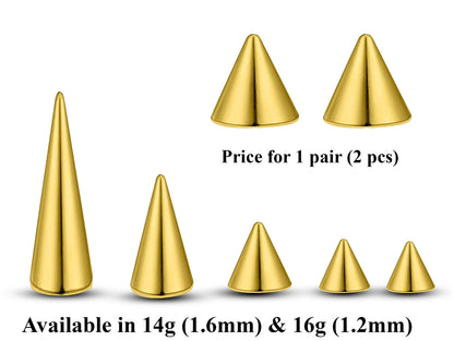 Titanium Spike Piercing, Pair of Spike and Cone Replacement Piercing Parts– 16g, 14g Attachment for Barbell, Labret, Horseshoe Bar and More.