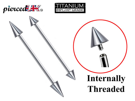 Titanium Barbell Spike/Cone Industrial Piercing Earrings, Internally Threaded – 16g, 14g (1.2 & 1.6mm) Ear Piercing Helix