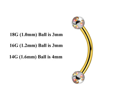 Gold Curved Barbell, Eyebrow Bar – Custom Bent Barbell 18g 16g 14g Piercing for Daith, Vertical Labret and More
