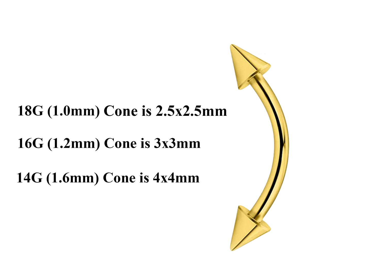 Gold Curved Barbell, Eyebrow Bar – Custom Bent Barbell 18g 16g 14g Piercing for Daith, Vertical Labret and More