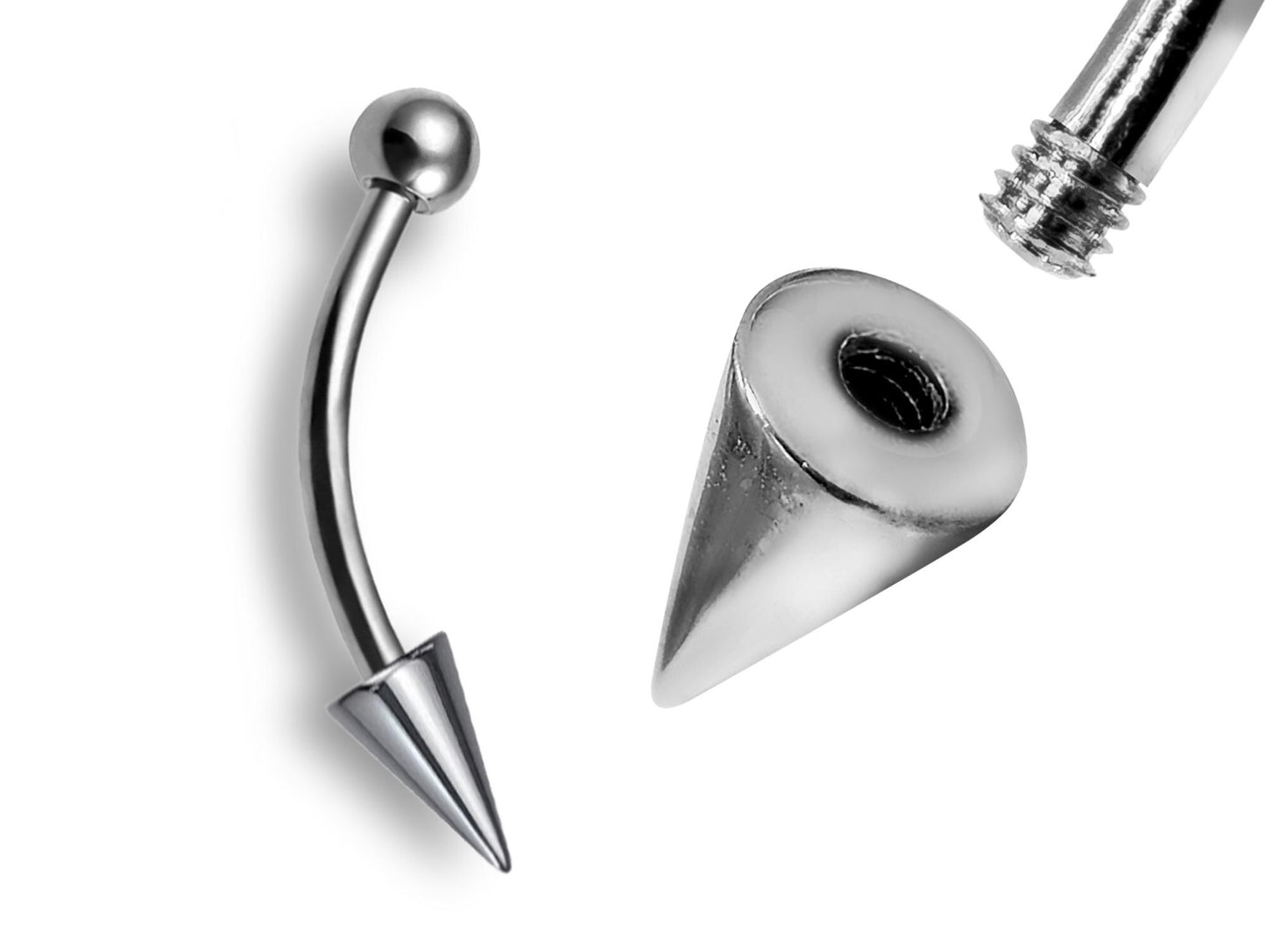 Titanium Angel Fangs Spike Curved Barbell 16g Lip piercing Body Jewellery Bent Bar with Custom Spike/Cone Size - You get 2pcs each order