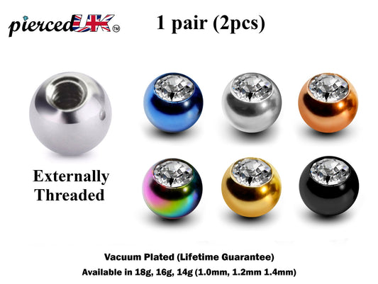 Body Jewelry Replacement Balls, Gem Ball - (2pcs) Piercing kit Loose parts for Barbells, Horseshoe Piercing, Labrets, Septum and more.