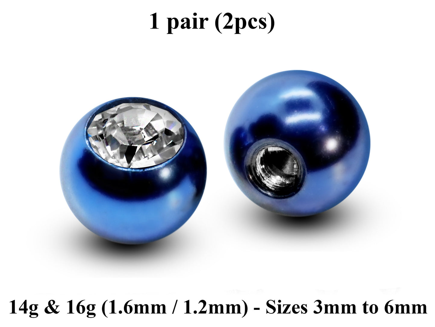 Body Jewelry Replacement Balls, Gem Ball - (2pcs) Piercing kit Loose parts for Barbells, Horseshoe Piercing, Labrets, Septum and more.