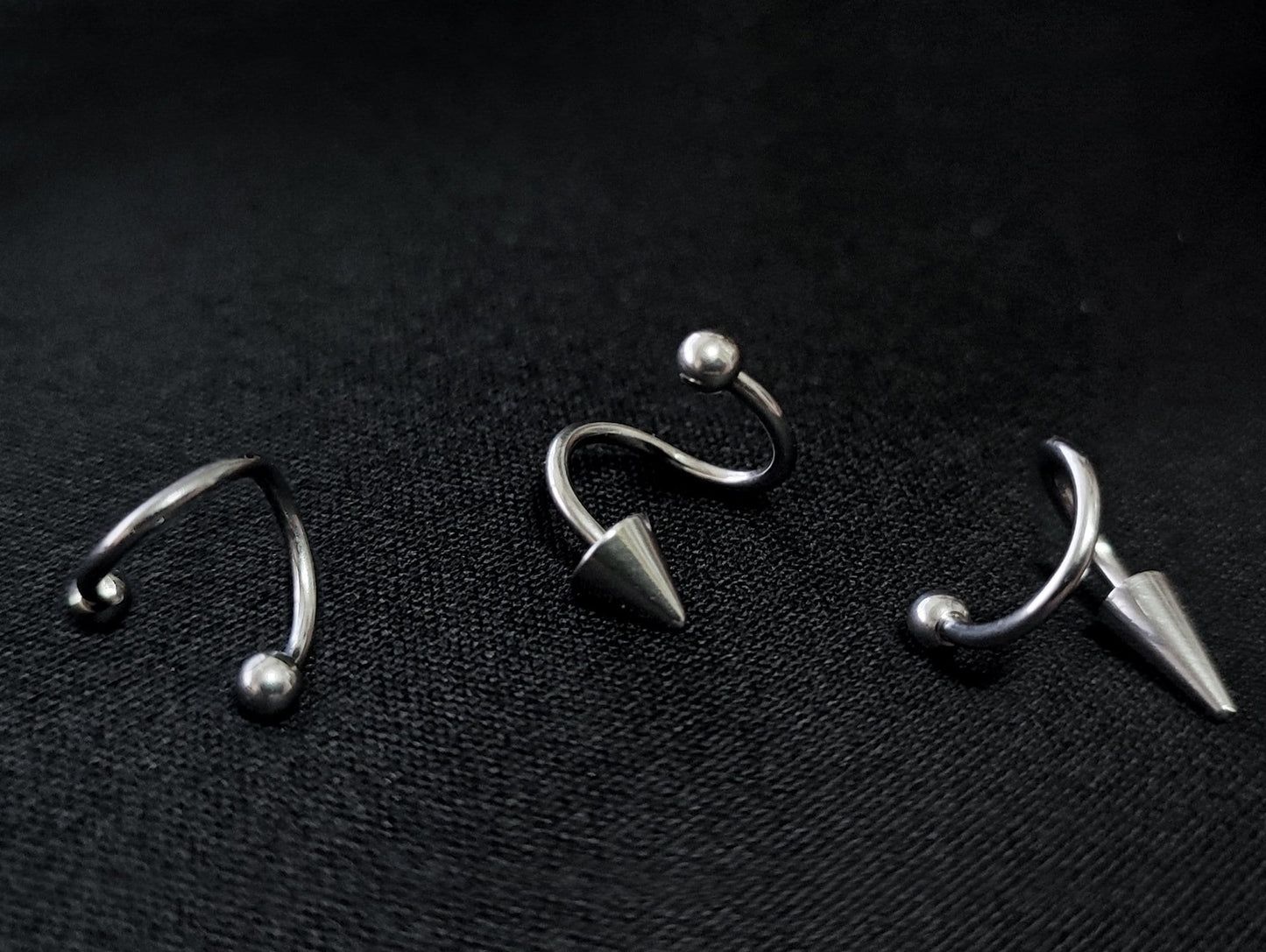 Titanium Spiral Lip Jewelry BallConeSpike Twisted Barbell Helix Piercing, Tongue Ring, Cartilage, Nose Piercing, Belly Ring - 16G 14G