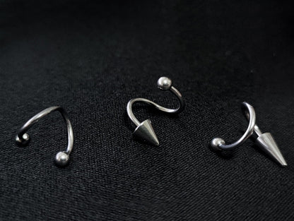 Titanium Spiral Lip Jewelry BallConeSpike Twisted Barbell Helix Piercing, Tongue Ring, Cartilage, Nose Piercing, Belly Ring - 16G 14G