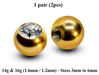 Body Jewelry Replacement Balls, Gem Ball - (2pcs) Piercing kit Loose parts for Barbells, Horseshoe Piercing, Labrets, Septum and more.