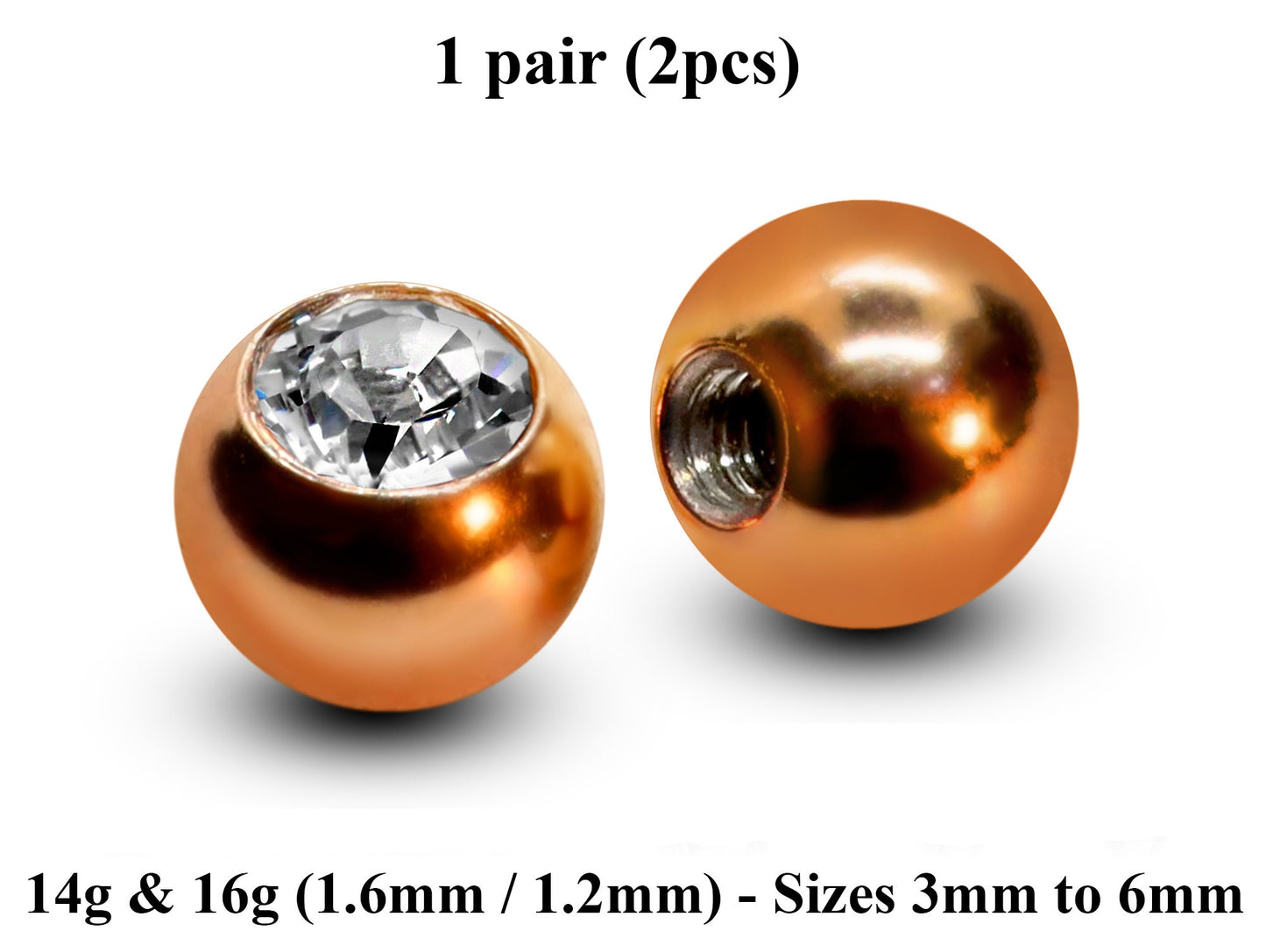 Body Jewelry Replacement Balls, Gem Ball - (2pcs) Piercing kit Loose parts for Barbells, Horseshoe Piercing, Labrets, Septum and more.