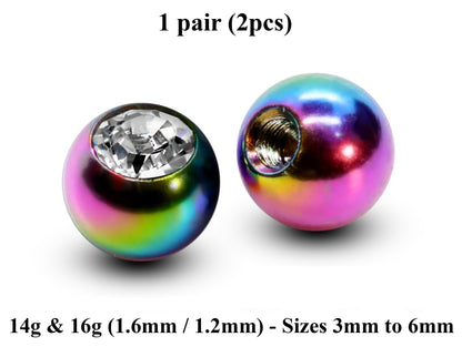 Body Jewelry Replacement Balls, Gem Ball - (2pcs) Piercing kit Loose parts for Barbells, Horseshoe Piercing, Labrets, Septum and more.