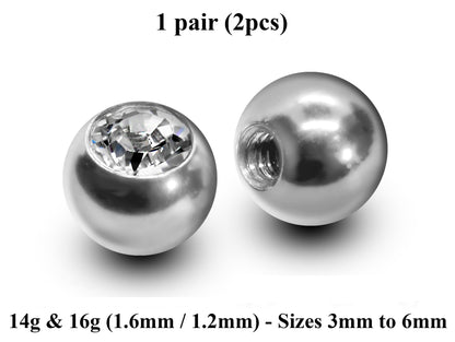 Body Jewelry Replacement Balls, Gem Ball - (2pcs) Piercing kit Loose parts for Barbells, Horseshoe Piercing, Labrets, Septum and more.