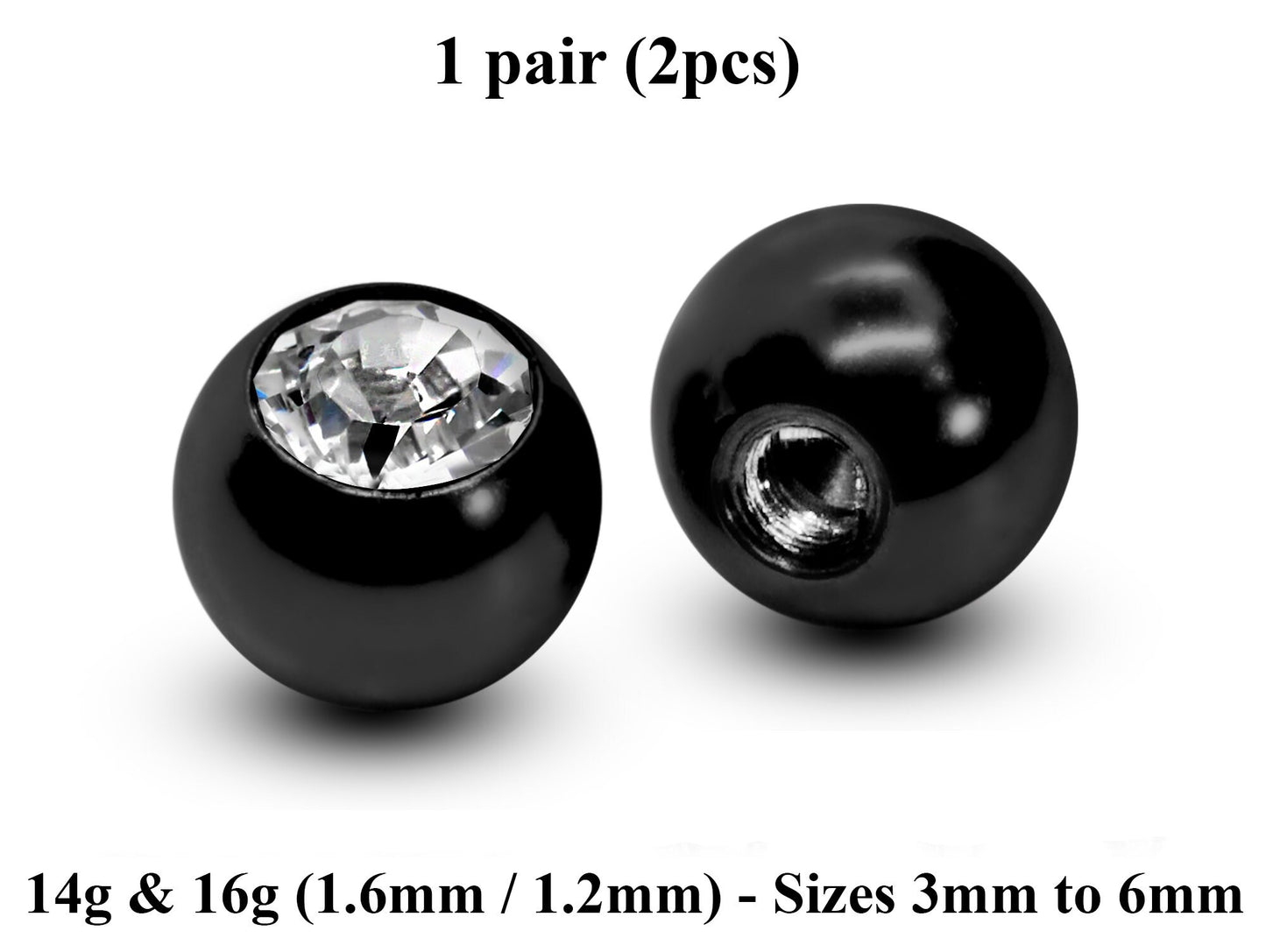 Body Jewelry Replacement Balls, Gem Ball - (2pcs) Piercing kit Loose parts for Barbells, Horseshoe Piercing, Labrets, Septum and more.