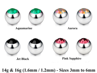 Body Jewelry Replacement Balls, Gem Ball - (2pcs) Piercing kit Loose parts for Barbells, Horseshoe Piercing, Labrets, Septum and more.