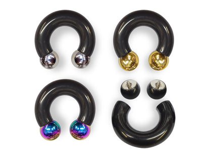 Black Prince Albert Jewelry PA Rings Circular Horseshoe Barbell Piercing with Custom Balls - Body Jewellery 16ga to 00ga - Large Size