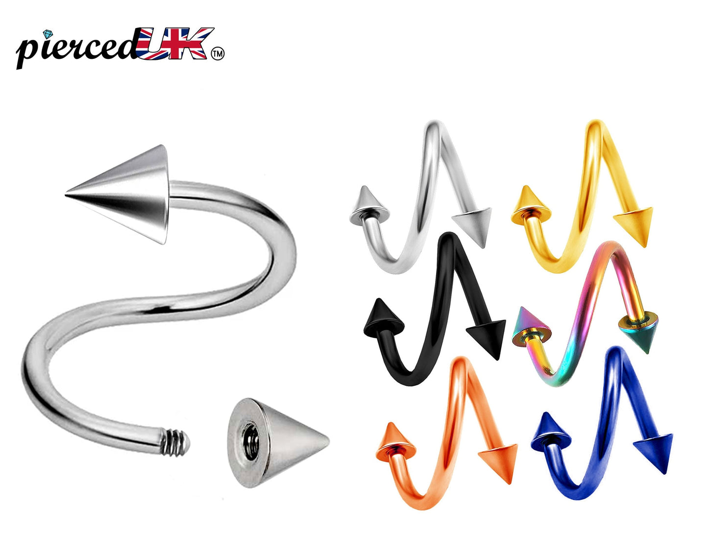 Spike / Cone Spiral Barbell, Eyebrow Piercing, Lip Ring – Conch Earrings Body Jewellery for Eyebrow, Ears, Available in Many Colours