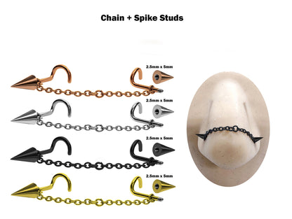 BallConeSpike Nasallang Piercing, Nose Chain Ring - Titanium Nose Piercing - Nostril Screw, Nose Stud - Hand Made to your exact size