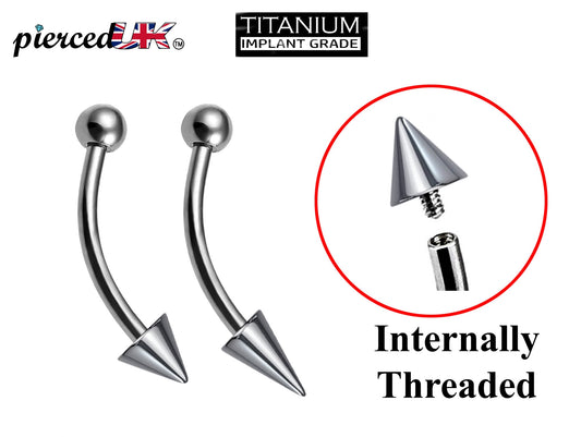Titanium Curved barbell, Vertical Labret Piercing – 16g 14g Spike / Cones Bent Barbell for Lip Jewelry, Lip Piercing - Internally Threaded