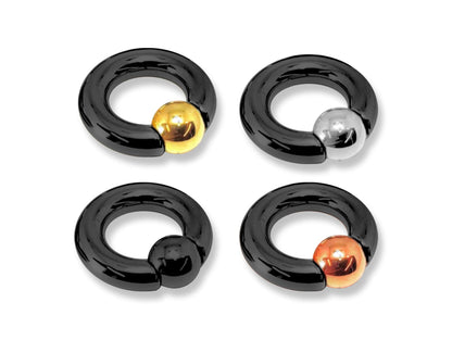 Titanium Black Prince Albert PA Rings, Captive bead ring hoops with custom ball color Body Jewellery 2ga to 00ga sold as a single unit