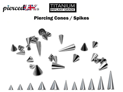 Titanium Spike Piercing, Threaded Spike and Cone Bundle Replacement Piercing Parts - 16g, 14g Attachment for Barbell, Labret, Horseshoe Bar