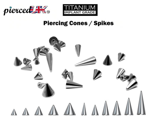 Titanium Spike Piercing, Threaded Spike and Cone Bundle Replacement Piercing Parts - 16g, 14g Attachment for Barbell, Labret, Horseshoe Bar