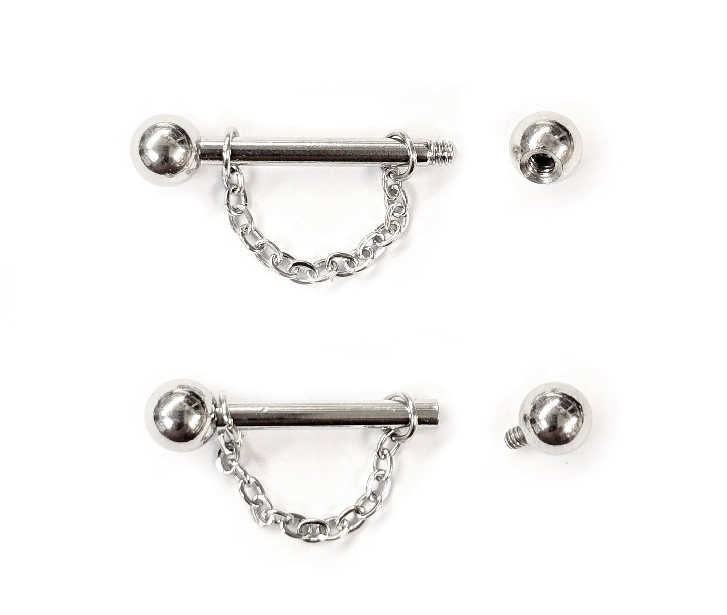 Nose Piercing, Titanium Bridge Barbell Internal / External Threaded with Piercing Chain - Bridge Chain Piercing also for Nipple Jewelry