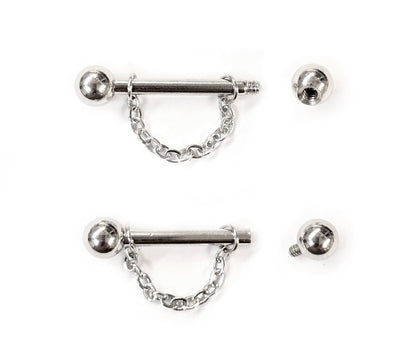 Nose Piercing, Titanium Bridge Barbell Internal / External Threaded with Piercing Chain - Bridge Chain Piercing also for Nipple Jewelry