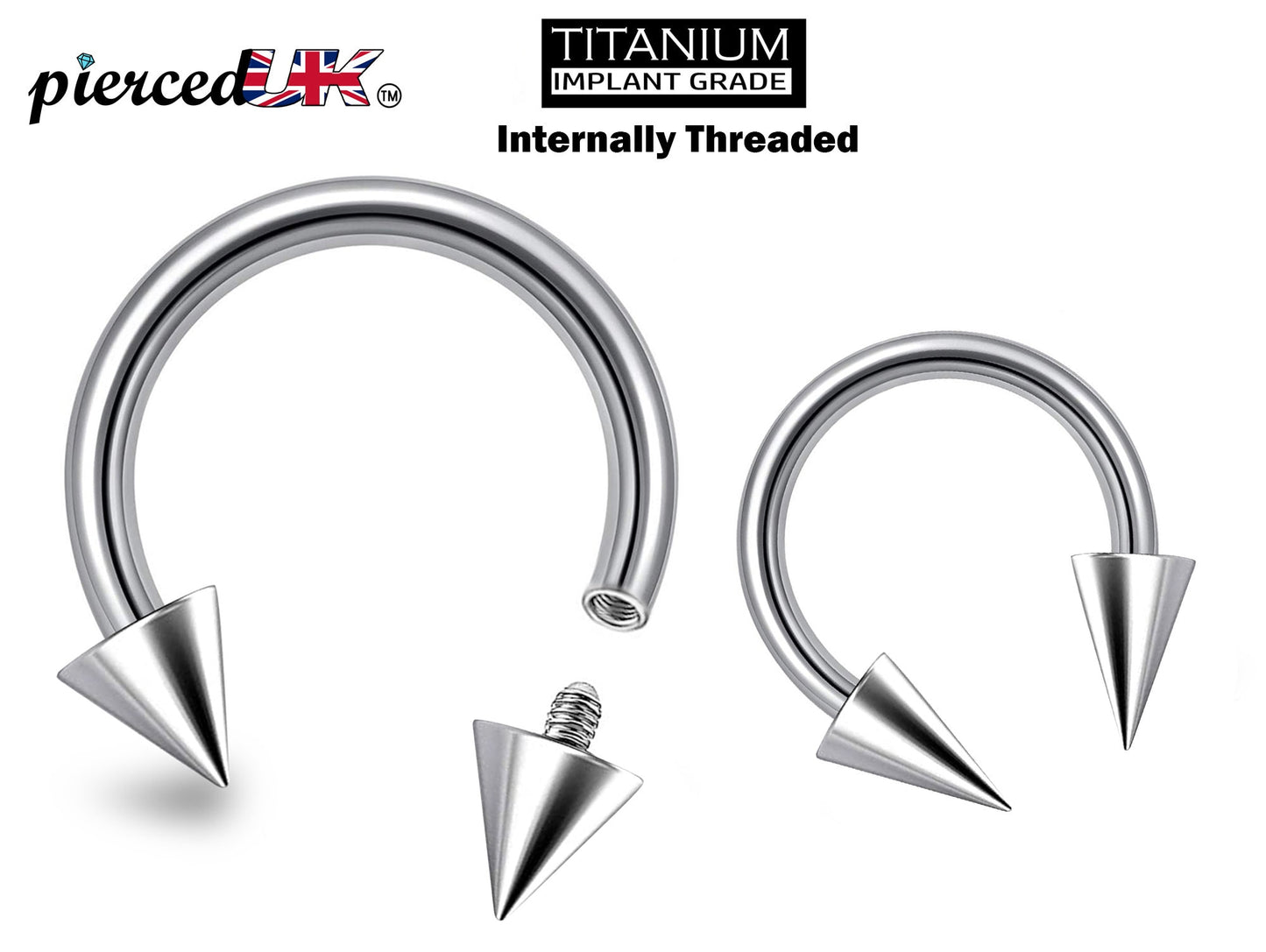 Titanium Cone/Spike Horseshoe Barbell, Septum Ring - 16G 14G Internally Threading Septum Jewelry - Nose Piercing, Helix, PA ring