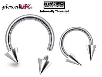 Titanium Cone/Spike Horseshoe Barbell, Septum Ring - 16G 14G Internally Threading Septum Jewelry - Nose Piercing, Helix, PA ring