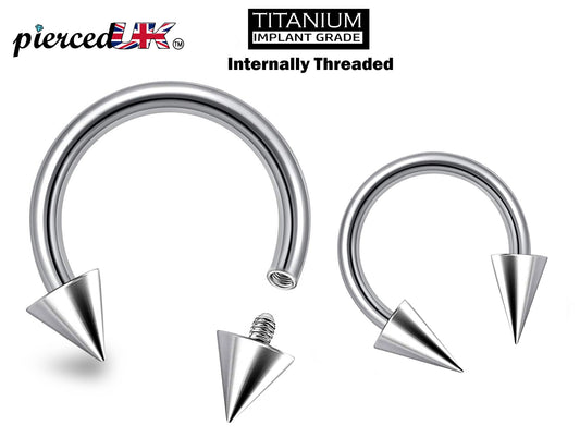Titanium Cone/Spike Horseshoe Barbell, Septum Ring - 16G 14G Internally Threading Septum Jewelry - Nose Piercing, Helix, PA ring