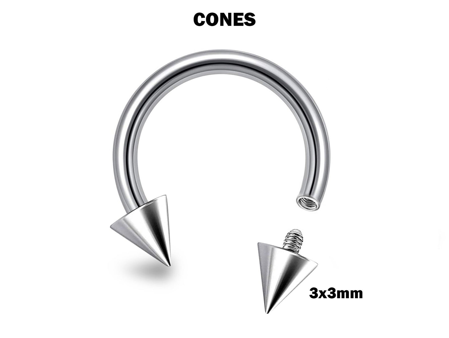Titanium Cone/Spike Horseshoe Barbell, Septum Ring - 16G 14G Internally Threading Septum Jewelry - Nose Piercing, Helix, PA ring