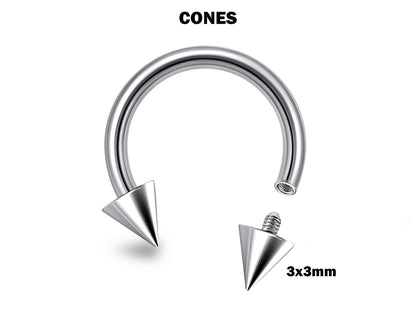 Titanium Cone/Spike Horseshoe Barbell, Septum Ring - 16G 14G Internally Threading Septum Jewelry - Nose Piercing, Helix, PA ring
