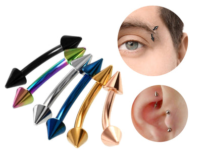 Spike Barbell, Daith Piercing – 18g, 16g, 14g Curved Barbell Cone / Spike Jewelry for Eyebrow, Ears, Rook Ring. Available in Many Colours