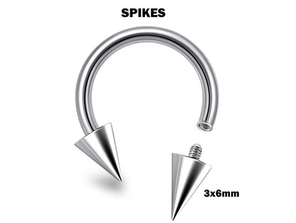 Titanium Cone/Spike Horseshoe Barbell, Septum Ring - 16G 14G Internally Threading Septum Jewelry - Nose Piercing, Helix, PA ring