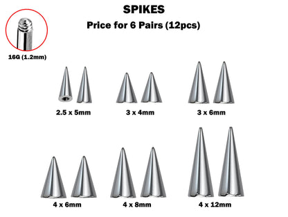 Titanium Spike Piercing, Threaded Spike and Cone Bundle Replacement Piercing Parts - 16g, 14g Attachment for Barbell, Labret, Horseshoe Bar