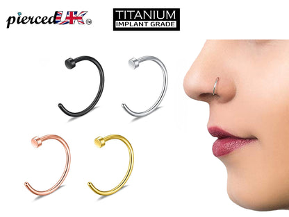 Nose Hoop, Titanium Nose Ring - C-Type Hypoallergenic Nose Ring Piercing - 20g, 18g. 16g, 14g Nostril Studs - Size 6mm to 12mm