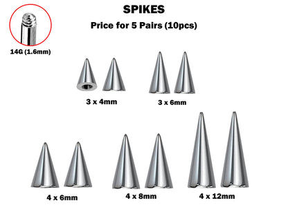 Titanium Spike Piercing, Threaded Spike and Cone Bundle Replacement Piercing Parts - 16g, 14g Attachment for Barbell, Labret, Horseshoe Bar