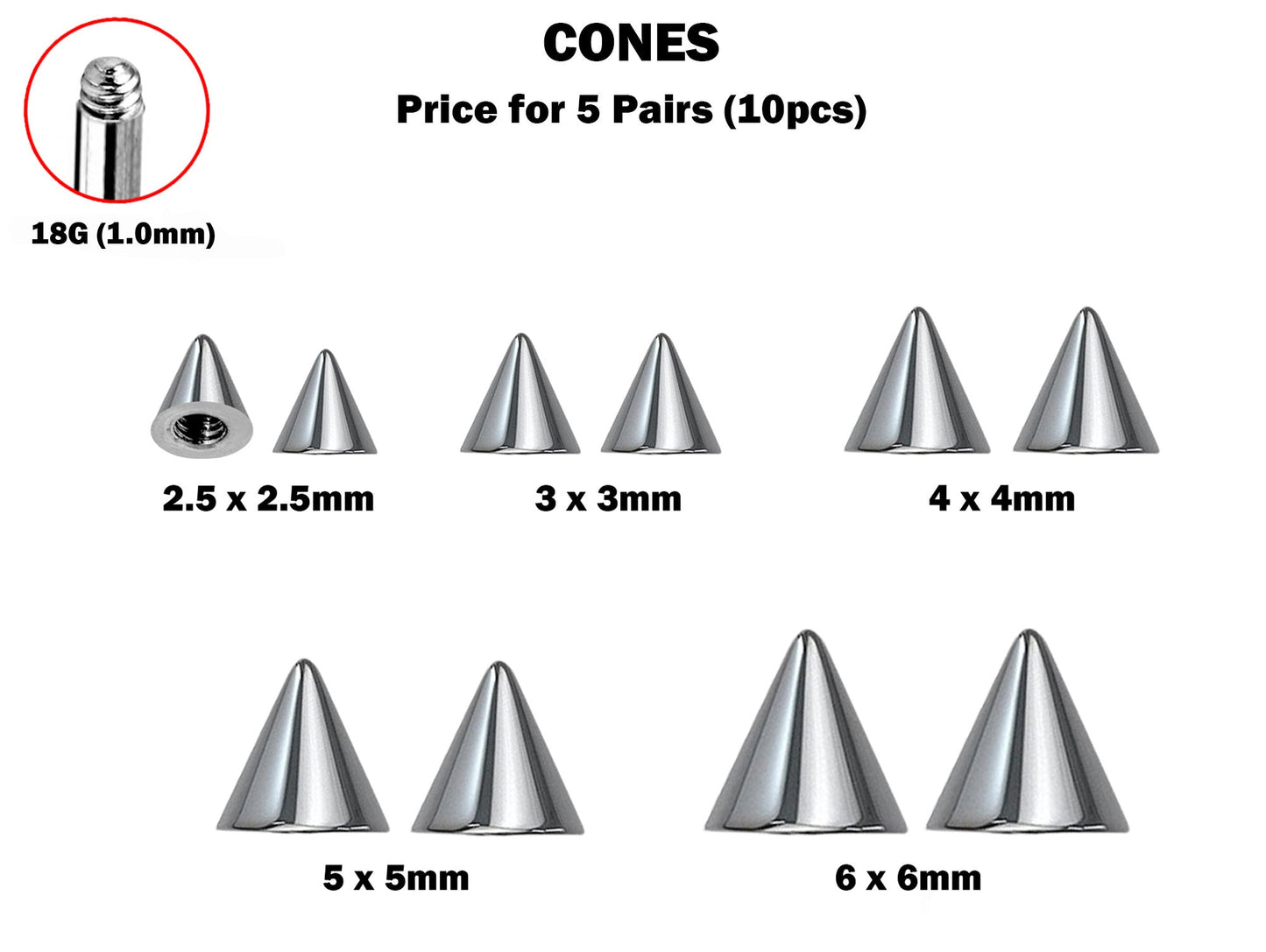 Titanium Spike Piercing, Threaded Spike and Cone Bundle Replacement Piercing Parts - 16g, 14g Attachment for Barbell, Labret, Horseshoe Bar