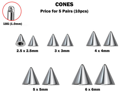 Titanium Spike Piercing, Threaded Spike and Cone Bundle Replacement Piercing Parts - 16g, 14g Attachment for Barbell, Labret, Horseshoe Bar
