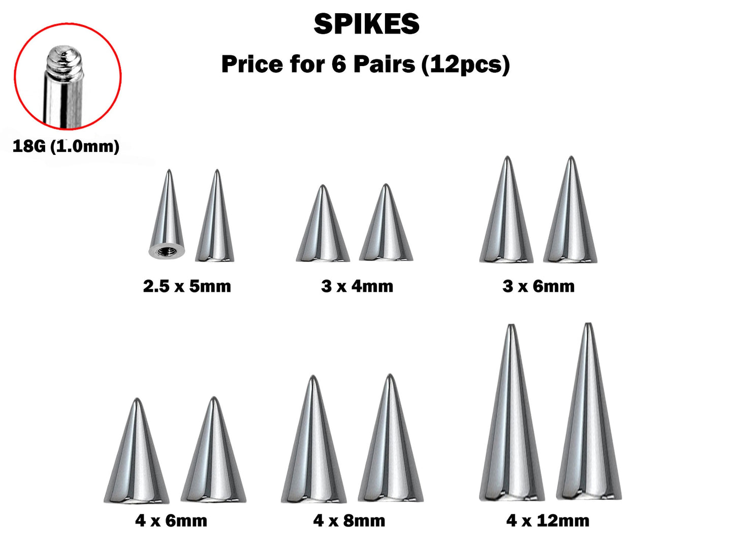 Titanium Spike Piercing, Threaded Spike and Cone Bundle Replacement Piercing Parts - 16g, 14g Attachment for Barbell, Labret, Horseshoe Bar
