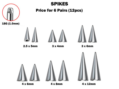 Titanium Spike Piercing, Threaded Spike and Cone Bundle Replacement Piercing Parts - 16g, 14g Attachment for Barbell, Labret, Horseshoe Bar