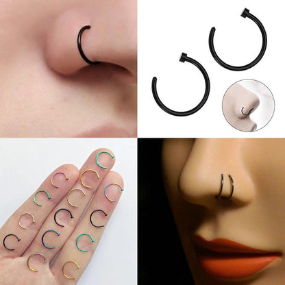 Nose Hoop, Titanium Nose Ring - C-Type Hypoallergenic Nose Ring Piercing - 20g, 18g. 16g, 14g Nostril Studs - Size 6mm to 12mm