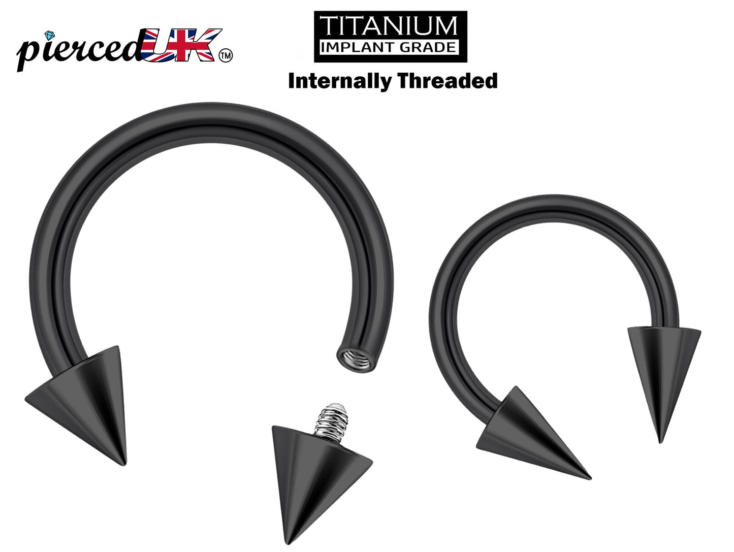 Titanium Cone/Spike Black Horseshoe Barbell, Septum Ring - 16G 14G Internally Threading Septum Jewelry - Nose Piercing, Helix, PA ring