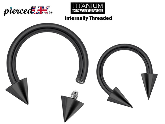 Titanium Cone/Spike Black Horseshoe Barbell, Septum Ring - 16G 14G Internally Threading Septum Jewelry - Nose Piercing, Helix, PA ring