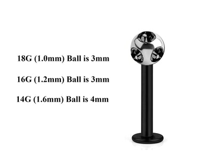 Black Labret Stud, Labret Piercing – Custom Lip Labret 18g 16g 14g Labret Piercing for Lip, Chin and More – Choose Top Ball in the Options