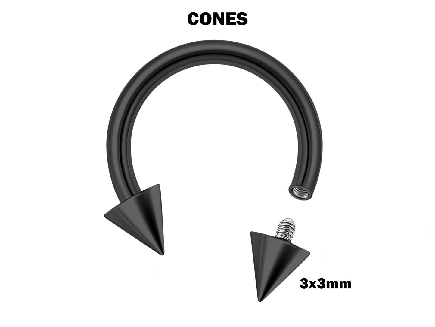 Titanium Cone/Spike Black Horseshoe Barbell, Septum Ring - 16G 14G Internally Threading Septum Jewelry - Nose Piercing, Helix, PA ring