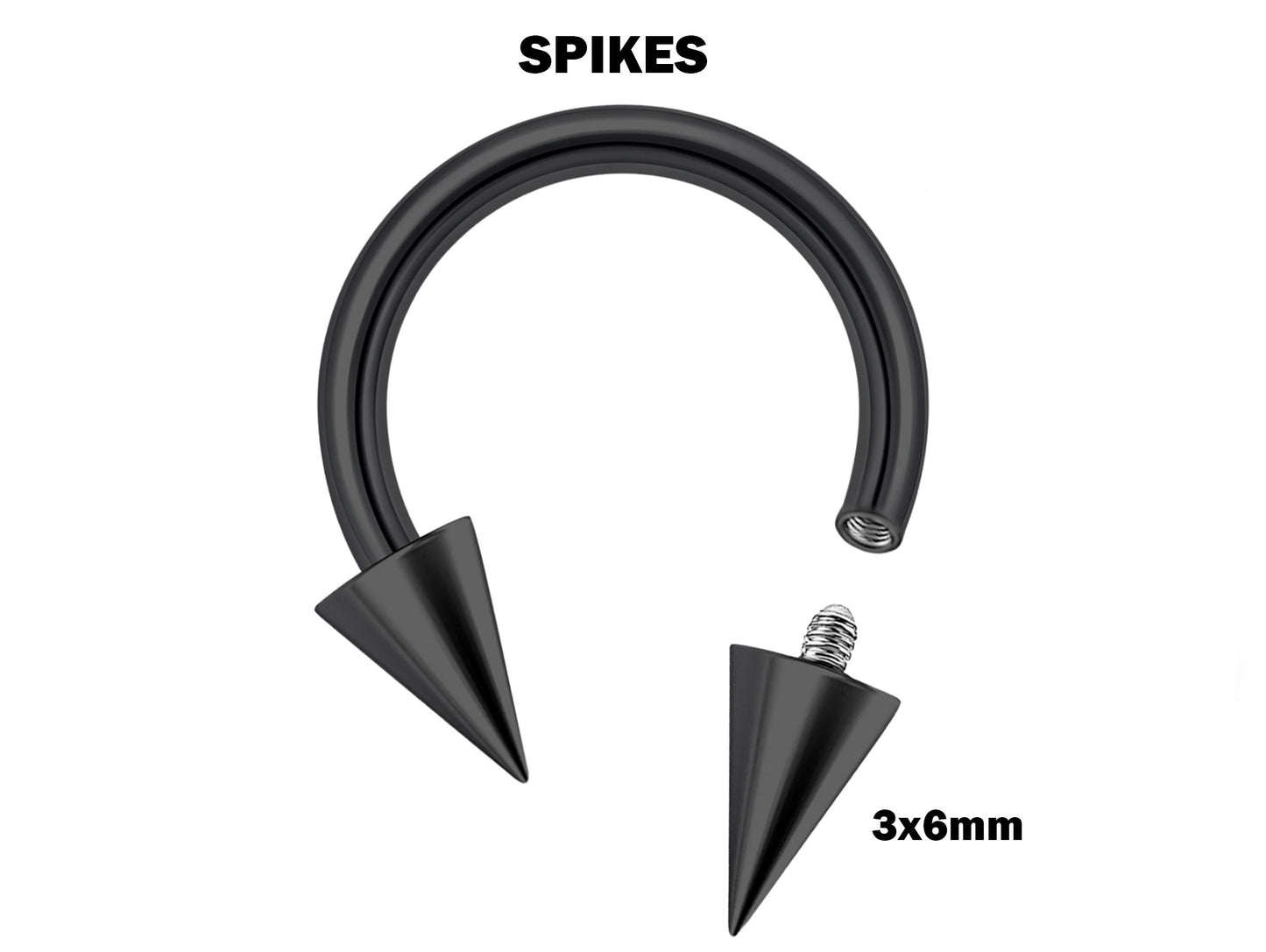 Titanium Cone/Spike Black Horseshoe Barbell, Septum Ring - 16G 14G Internally Threading Septum Jewelry - Nose Piercing, Helix, PA ring