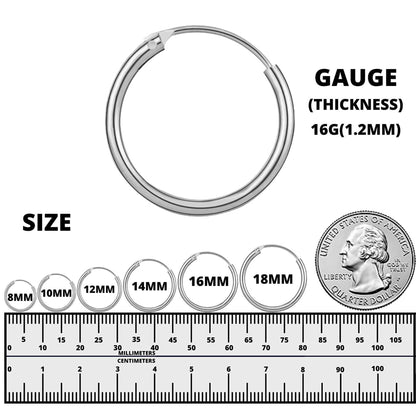 Hoop Earrings Silver, Huggie Earrings – Clip-on Sleeper Earrings Size 8mm to 60mm – Earrings for Ear Lobe, Cartilage, Dainty, Helix etc.