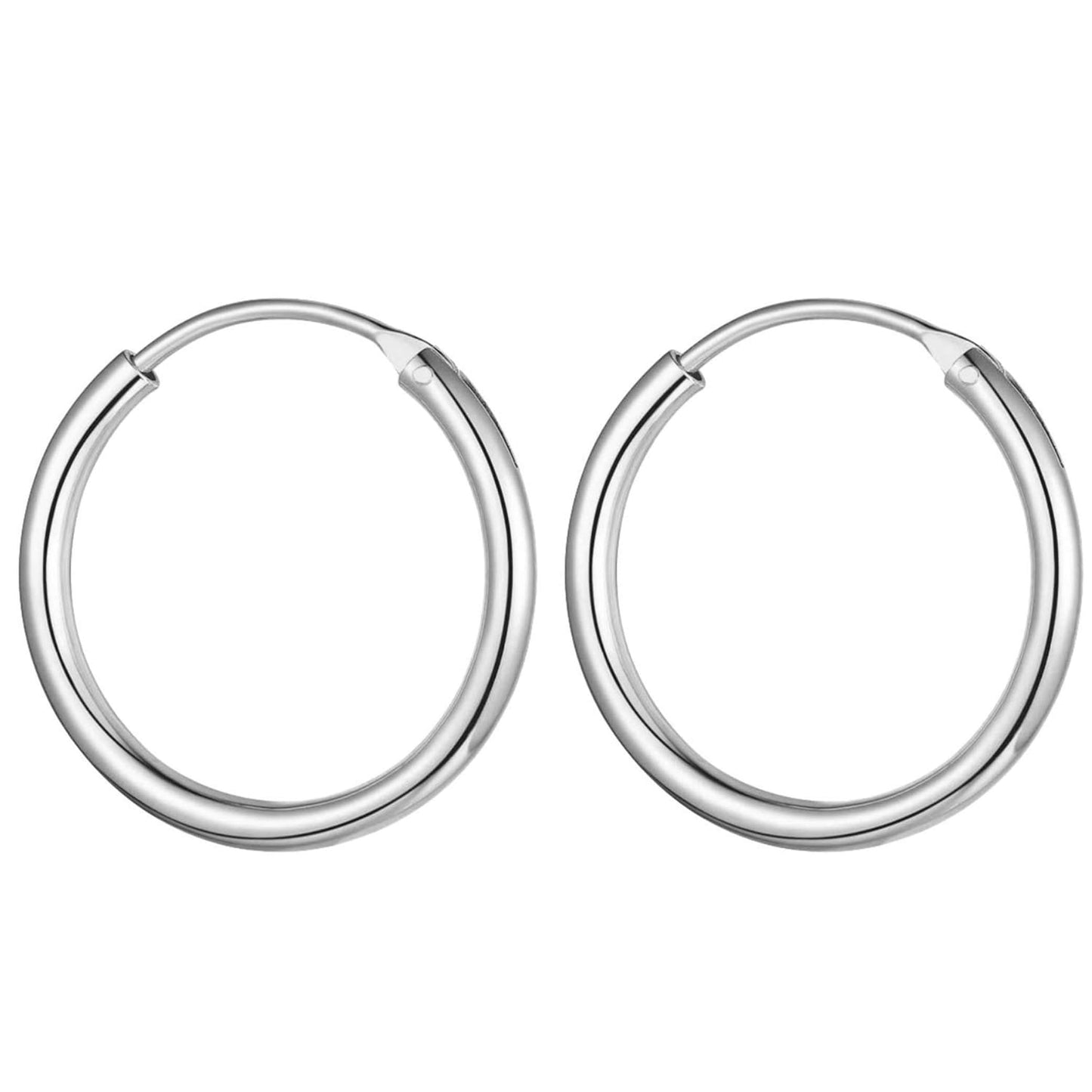 Hoop Earrings Silver, Huggie Earrings – Clip-on Sleeper Earrings Size 8mm to 60mm – Earrings for Ear Lobe, Cartilage, Dainty, Helix etc.