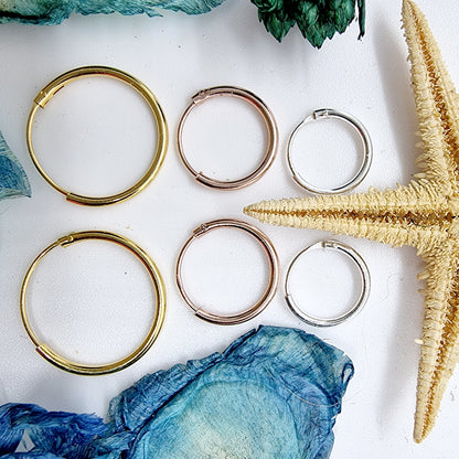 Hoop Earrings Silver, Huggie Earrings – Clip-on Sleeper Earrings Size 8mm to 60mm – Earrings for Ear Lobe, Cartilage, Dainty, Helix etc.