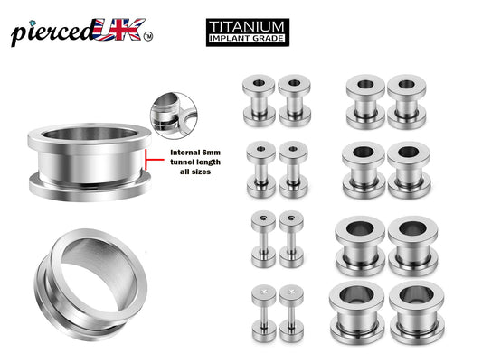 Ear Tunnel Plug, Tunnel Gauges 00g to 12g - Titanium Steel Flesh Earrings - Steel Tunnels Body Modification - Threaded Screw fit - 1 piece