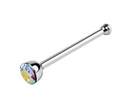 Titanium Nose Piercing, Nose Pin - Nose Bone Stud with Bezel Set CZ Crystals - Nose Ring Size 24g 20g 18g